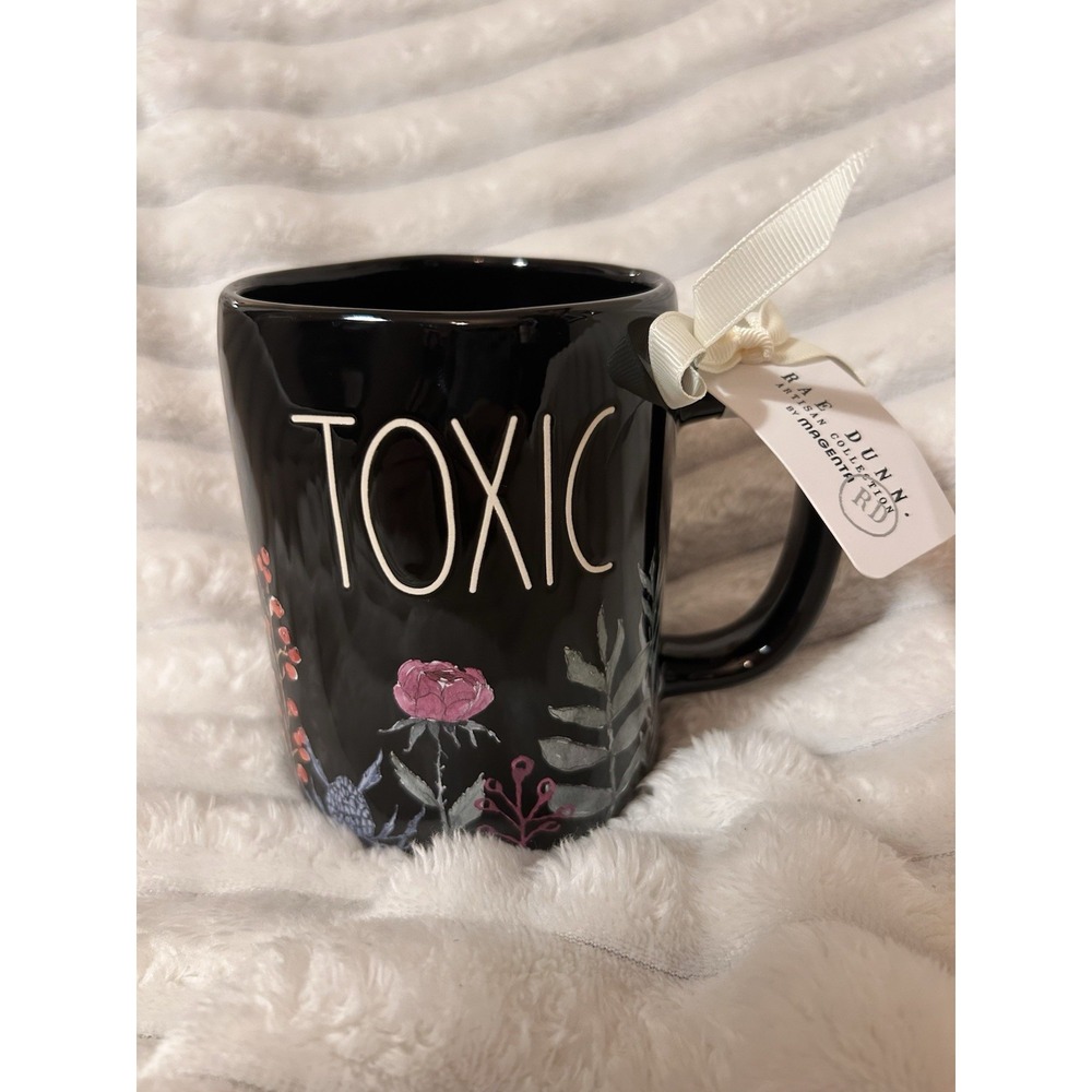 NWT Rae Dunn TOXIC Floral Black 16 oz Coffee Mug Halloween 2026!!